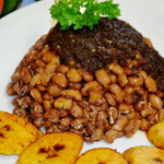 black eye beans, pepper stew, fried plantain